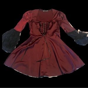Dark In Love Burgundy satin dress lace sleeves🖤💋
